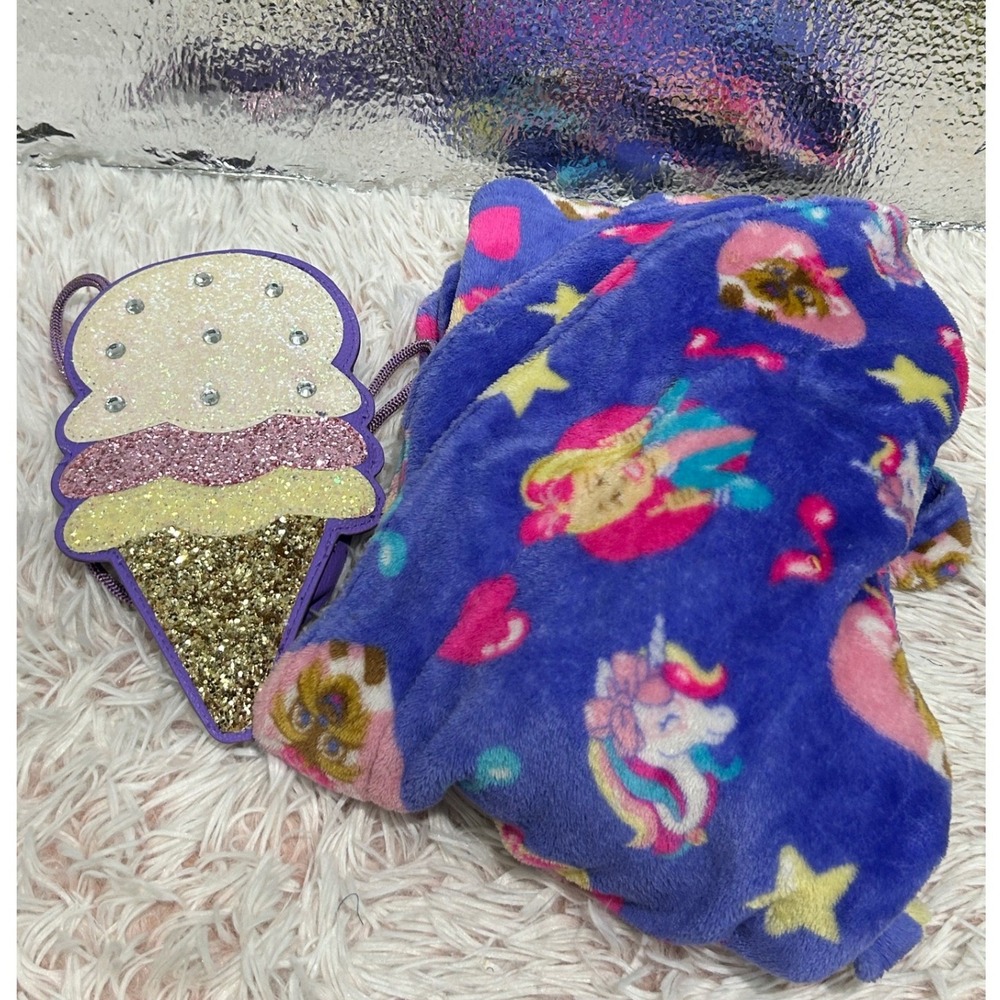 JoJo Siwa Robe and Purse Set Girls 6/6X Purple Unicorn Glitter Ice Cream Cone